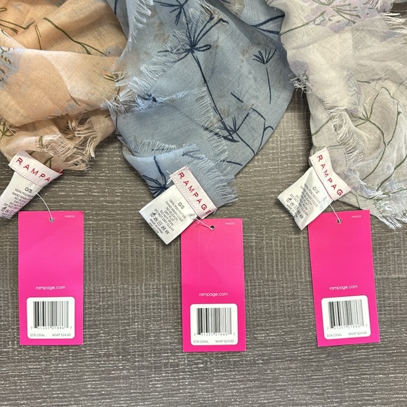 Lot of 3 Rampage Floral Scarfs w/Rings (Light Pink/Light Blue/ White) - Picture 9 of 10